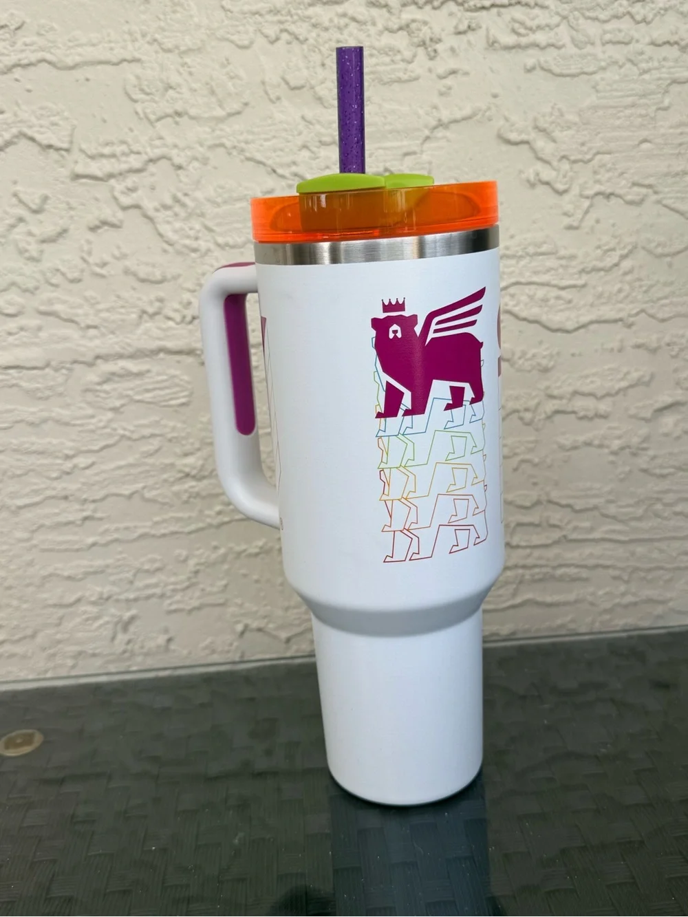 Stanley 40oz Quencher White Neon Rainbow Logo Tumbler Rare Color - Picture 2 of 6